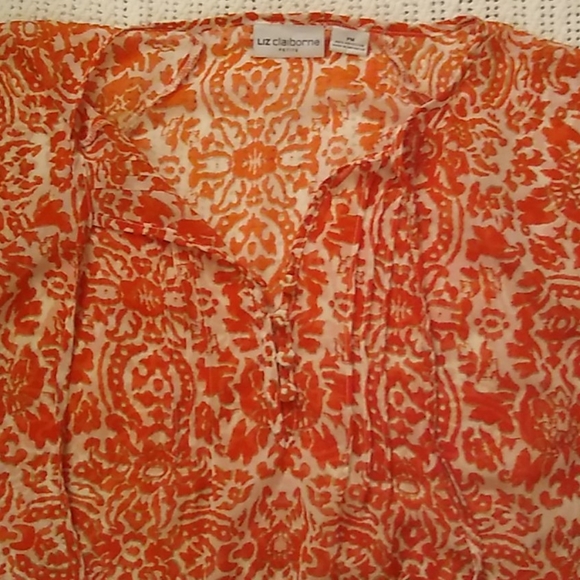 Liz Claiborne sheer top. Petite medium, Orange - Picture 3 of 4